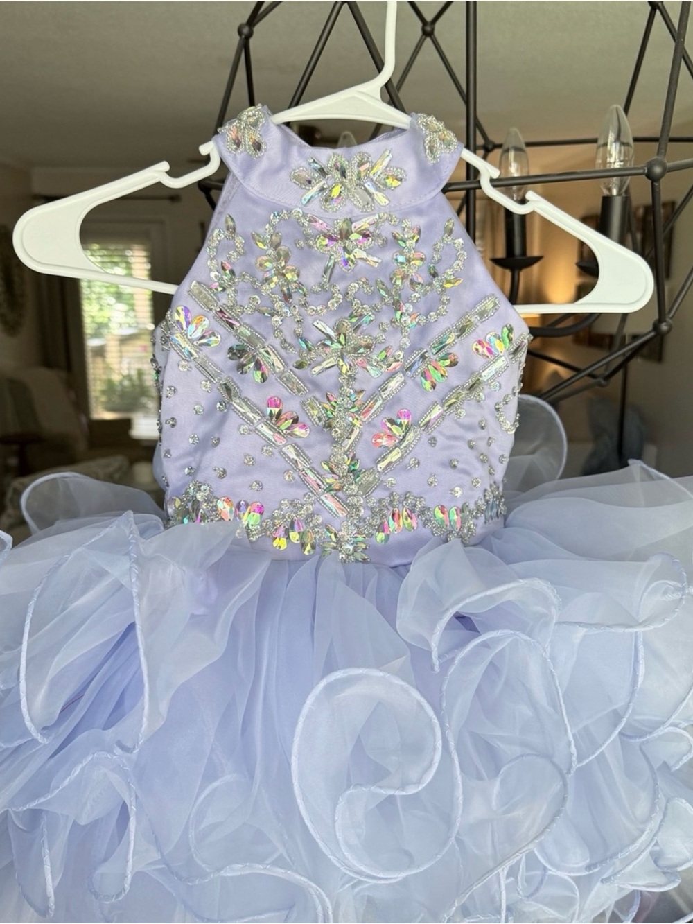 Lilac Sequin Embellished Ruffled Tulle Flower Girl Dress